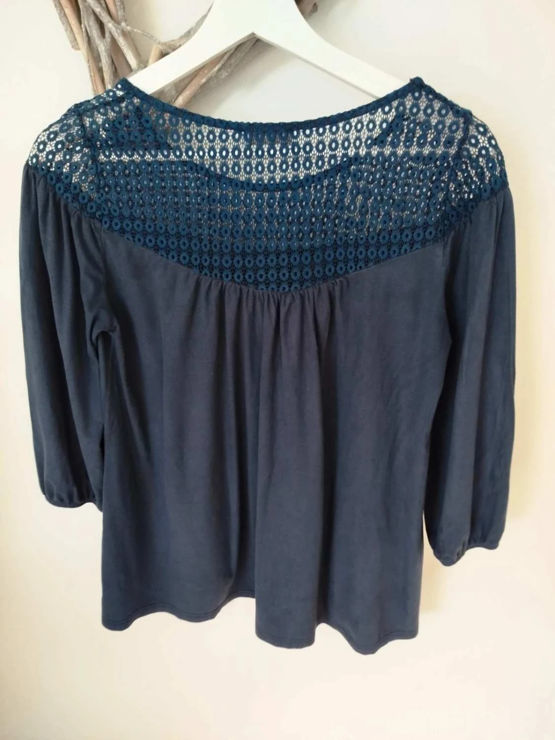 🔥Blouse bleu marine avec dentelle – manches 3/4 - Cache Cache Femme Taille M /